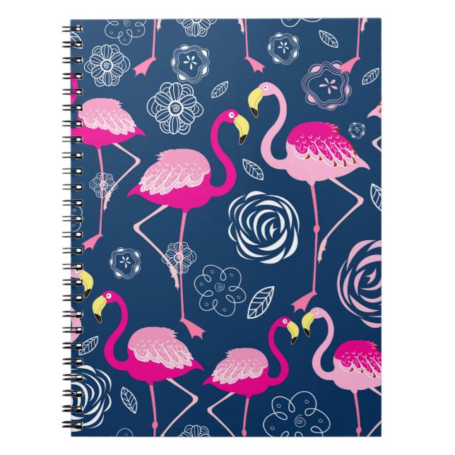 Cuaderno Flamencos rosados: Patrón oscuro gráfico (Frente)