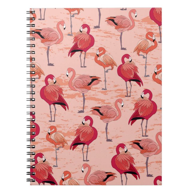Cuaderno Flamencos rosados: Patrón tropical sin foco (Frente)