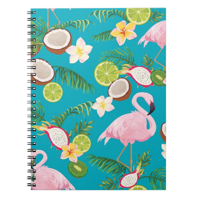 Cuaderno Flamencos rosados: Patrón tropical sin foco (Frente)