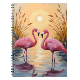 Cuaderno Flamencos rosados puesta de sol pintura de animale