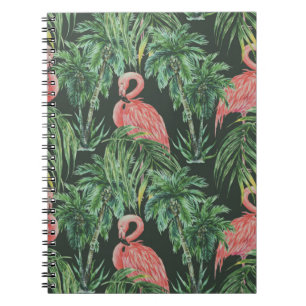 Cuaderno Flamencos rosas acuarelas, aves exóticas, tropica