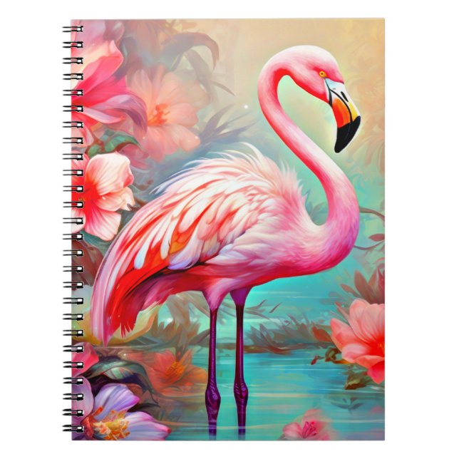 Cuaderno Flamencos rosas en un lago con flores-20231 (Frente)