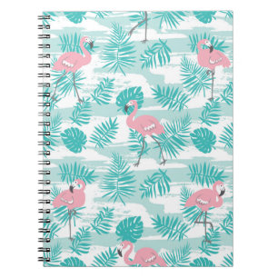 Cuaderno Flamencos rosas, hojas de palma verdes, tropicales