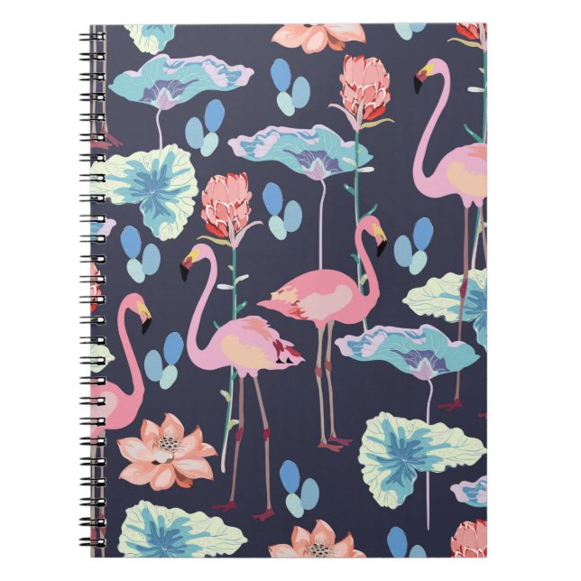 Cuaderno Flamencos rosas rodeados de flores de loto y pro (Frente)