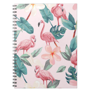 Cuaderno flamencos sin costura y flores tropicales ilustran