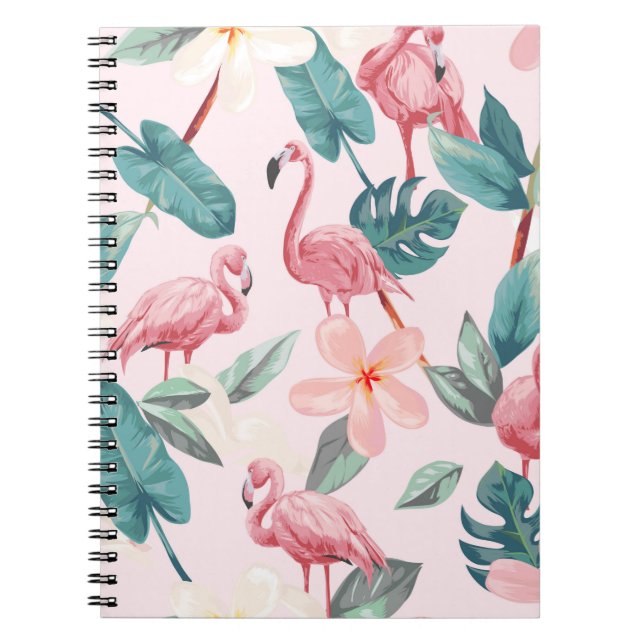 Cuaderno flamencos sin costura y flores tropicales ilustran (Frente)