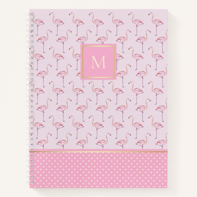 Cuaderno Flamencos y puntos rosados de moda con monograma (Anverso)