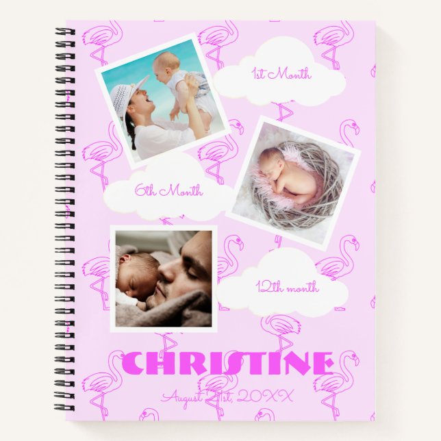 Cuaderno Flamingo 1er cumpleaños Baby Milestone (Anverso)