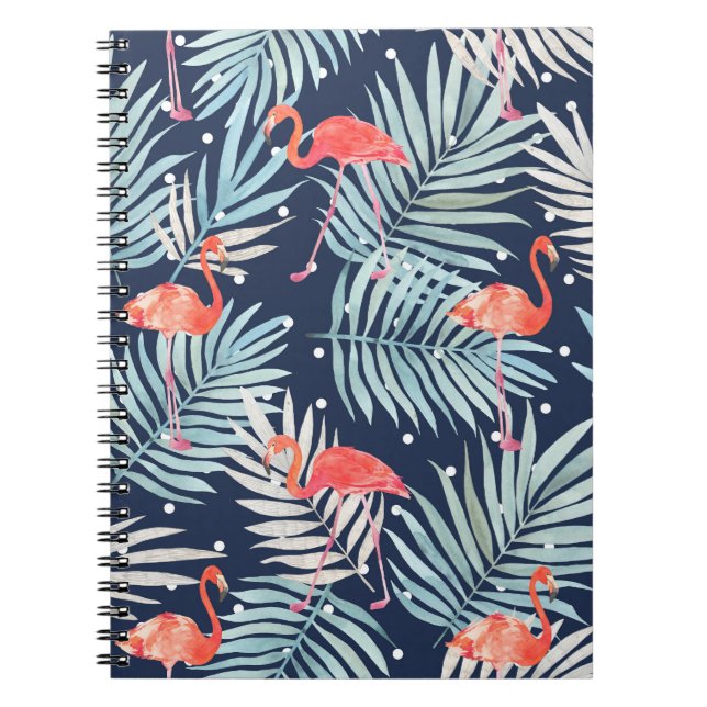 Cuaderno Flamingo acuarela: Elegancia tropical rosa. (Frente)