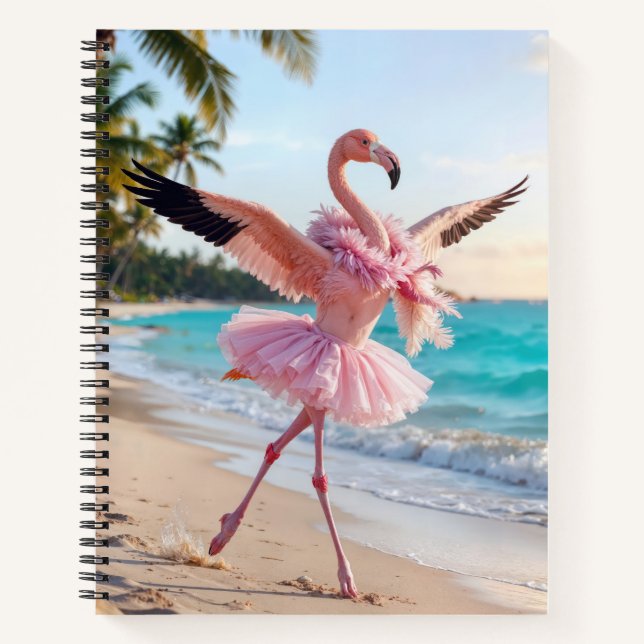 Cuaderno Flamingo Ballerina In a Pink Tutu On the Beach (Anverso)