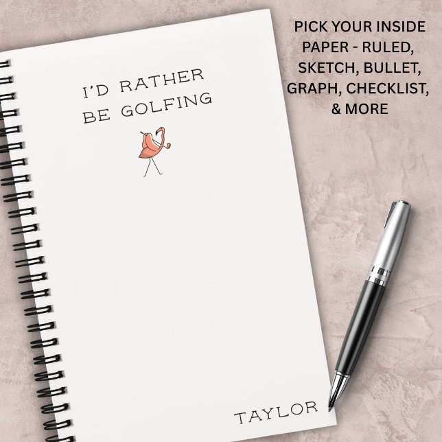 Cuaderno Flamingo de Golf "Mejor Golfeando" Modern (A chic notebook for golf days and workdays.)