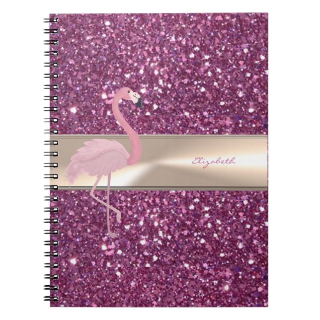 Cuaderno Flamingo De Tinta Adorable Sobre Purpurinoso (Frente)