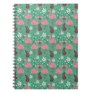 Cuaderno Flamingo floral sin soldadura patrón rosa verde