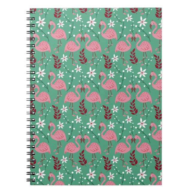 Cuaderno Flamingo floral sin soldadura patrón rosa verde (Frente)