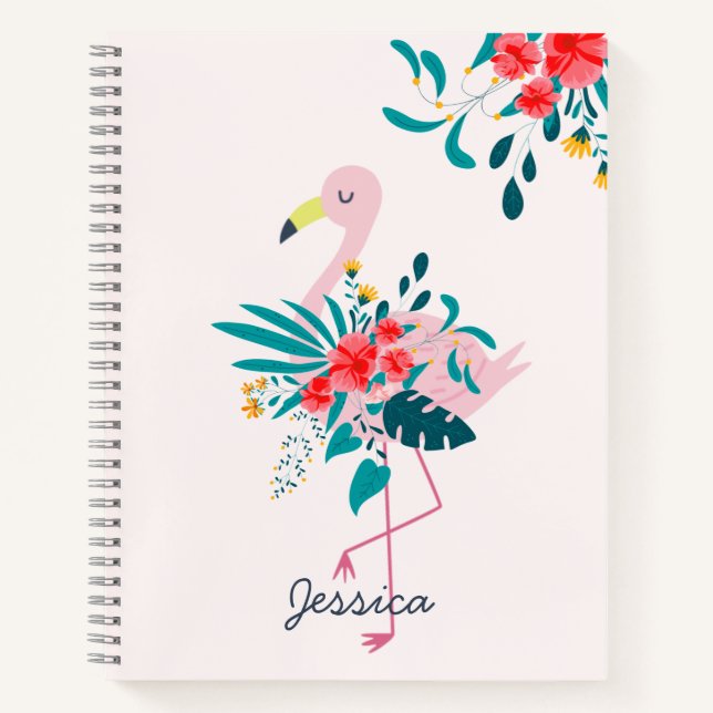 Cuaderno Flamingo floral tropical cutáneo personalizado (Anverso)