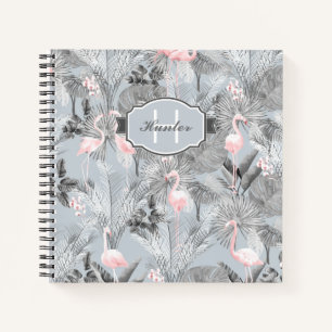 Cuaderno Flamingo Orquídea Trópico Patrón Gris ID868