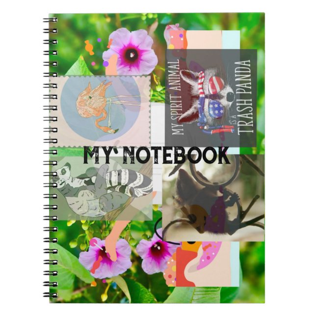Cuaderno Flamingo, Raccoon Spirit Animal, Ringtail, Floral (Frente)
