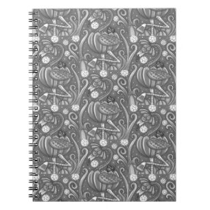 CUADERNO FLAMINGO ROJO DE HALLOWEEN Y GATO NEGRO EN PUMPKIN
