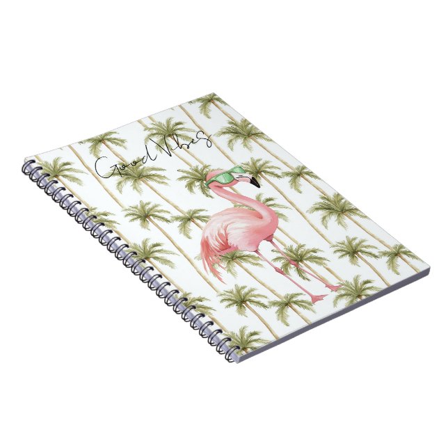 Cuaderno Flamingo rosa con palmeras de gafas de sol (Lado Derecho)