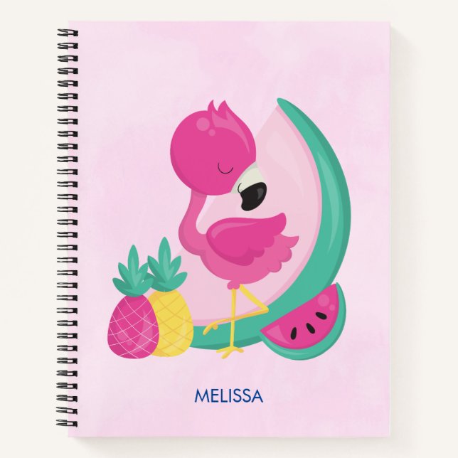 Cuaderno Flamingo rosa con sandía y piña (Anverso)