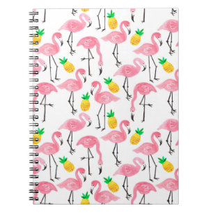 Cuaderno Flamingo rosa de color de agua y piña amarilla