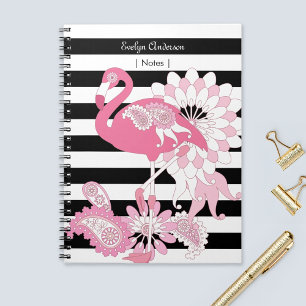 Cuaderno Flamingo rosa de franja blanca y negra moderna