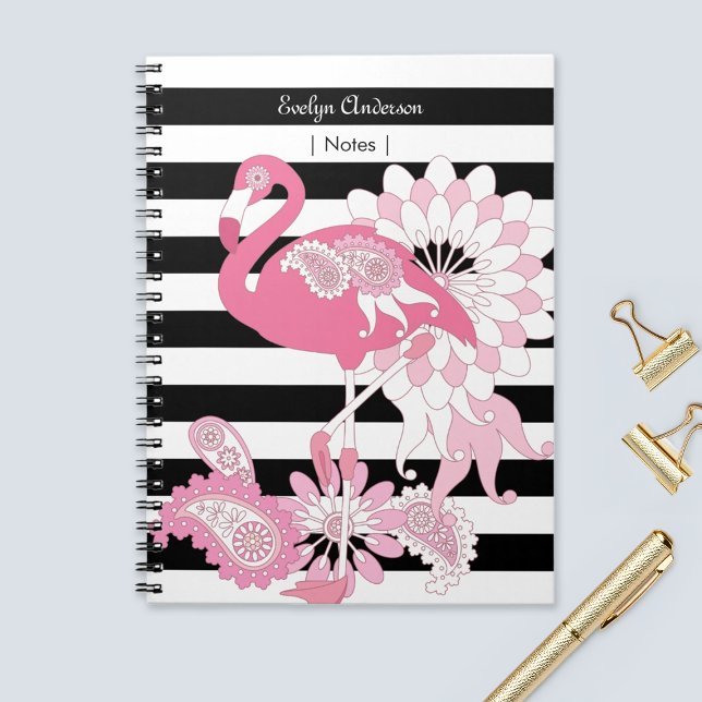 Cuaderno Flamingo rosa de franja blanca y negra moderna (Subido por el creador)