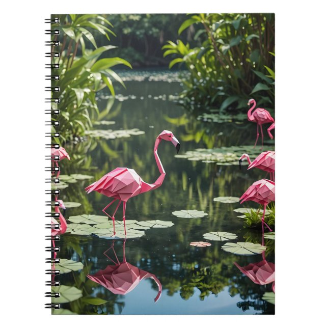 Cuaderno Flamingo rosa del origami de vuelta a la escuela (Frente)