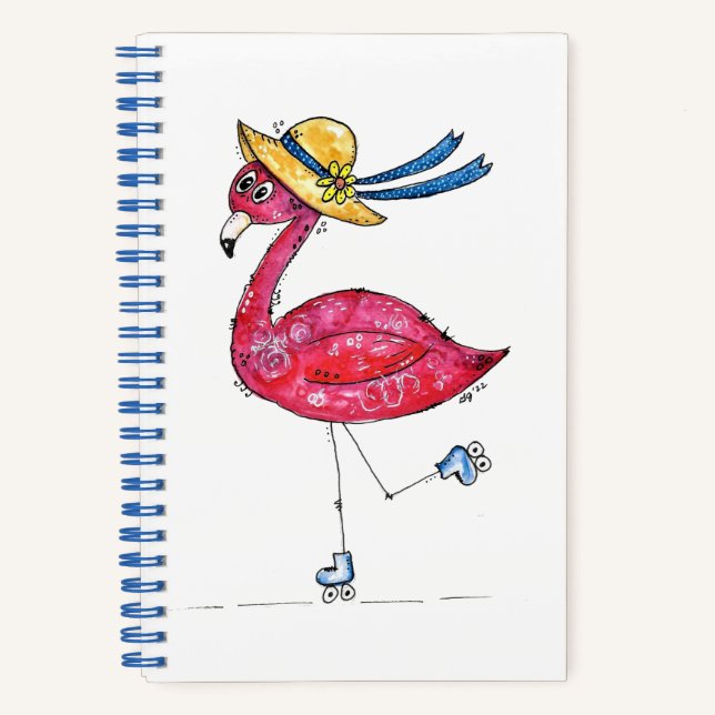 Cuaderno Flamingo rosa dulce y caprichoso en los patines (Anverso)