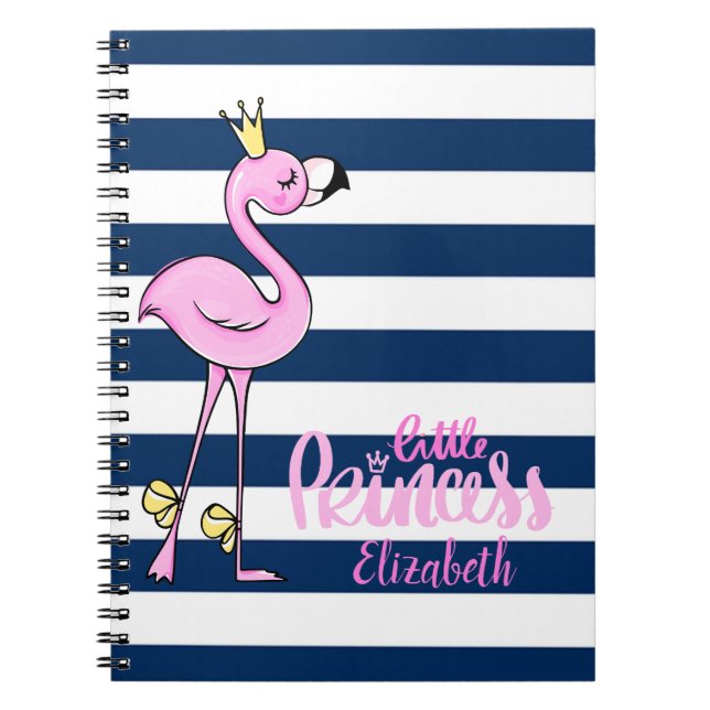 Cuaderno Flamingo rosa, franjas azules de la marina, pequeñ (Frente)