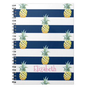 Cuaderno Flamingo rosa, franjas azules de la marina persona