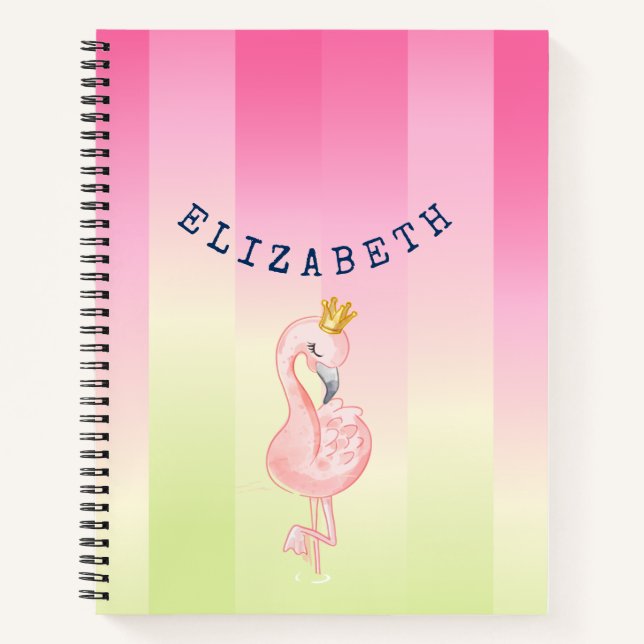 Cuaderno Flamingo rosa lindo Ombre rayado (Anverso)