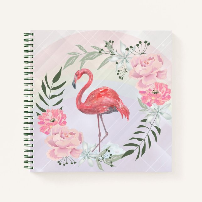 Cuaderno Flamingo rosa, pájaro, acuarela (Anverso)