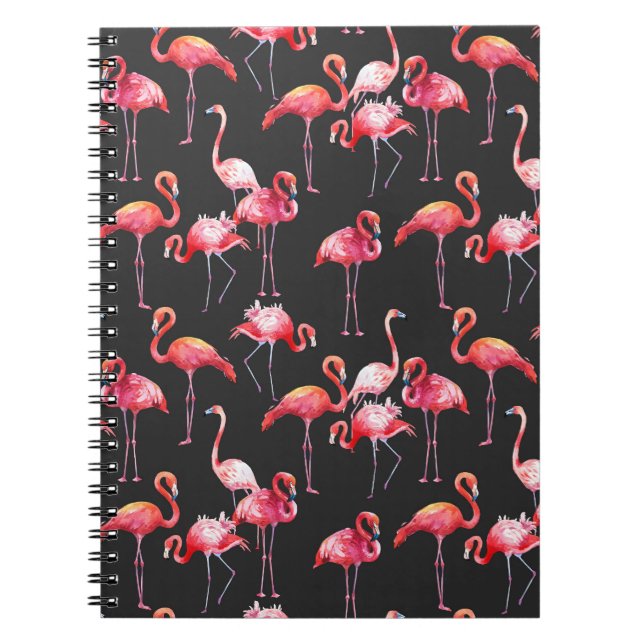 Cuaderno Flamingo Rosa: Patrón acuarela tropical. (Frente)