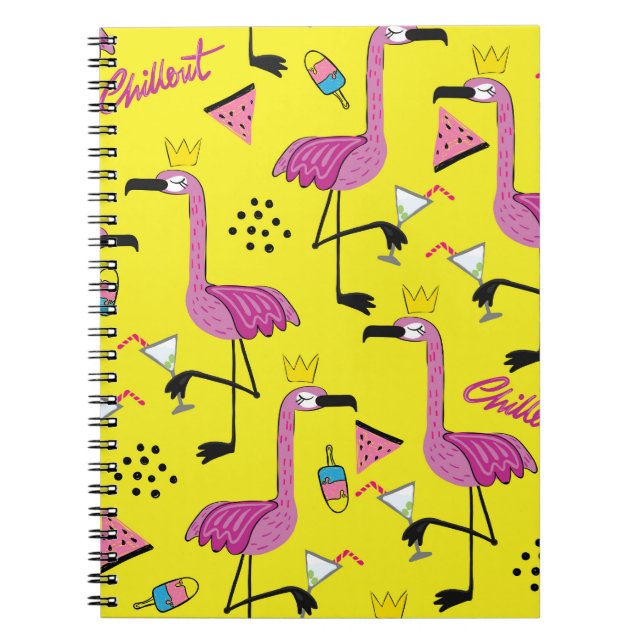 Cuaderno Flamingo rosa: Patrón de moda de verano (Frente)