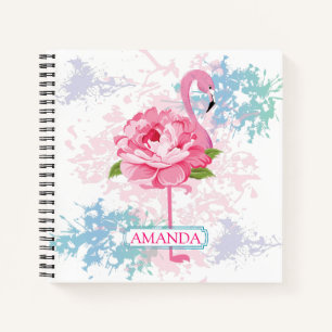 Cuaderno Flamingo rosa personalizado Diseño floral