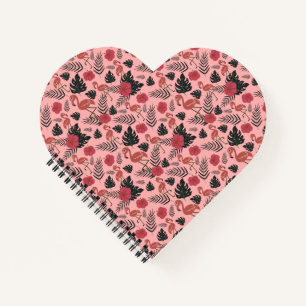 Cuaderno Flamingo rosa sin costura flores patrón y hojas