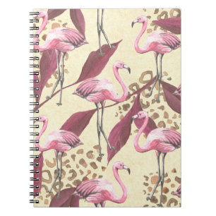 Cuaderno Flamingo rosa tropical, patrón leopardo.