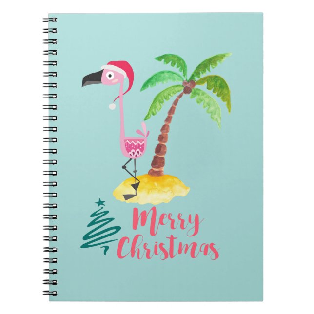 Cuaderno Flamingo Rosado En Un Sombrero De Papá Noel (Frente)