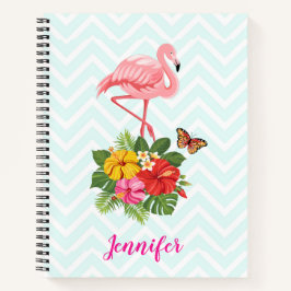 Cuaderno Flamingo rosado y flamante tropical hibiscus