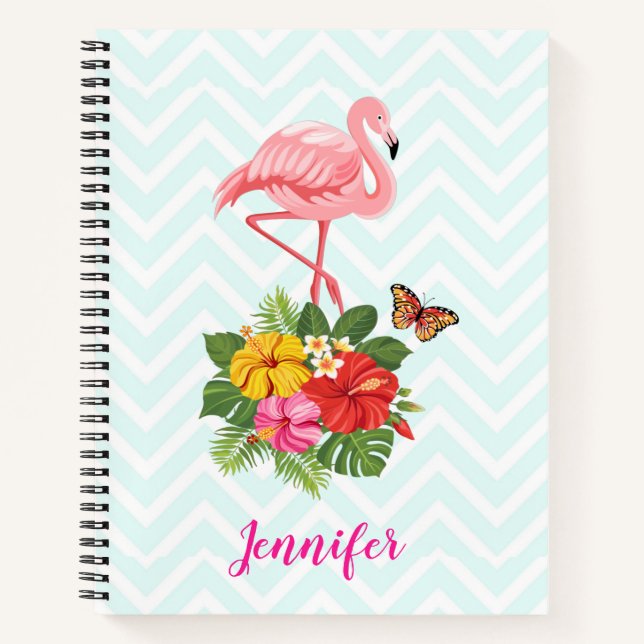 Cuaderno Flamingo rosado y flamante tropical hibiscus (Anverso)