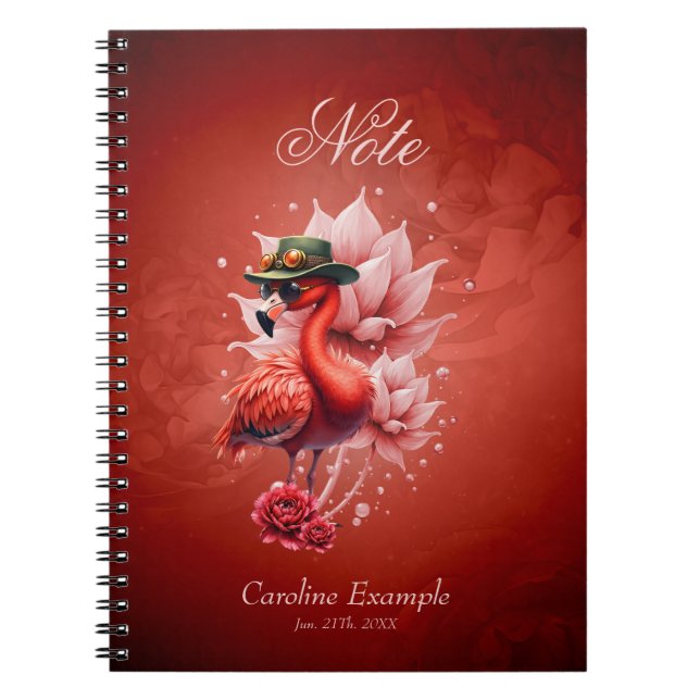 Cuaderno Flamingo Steampunk - Arte digital fantástico (Frente)