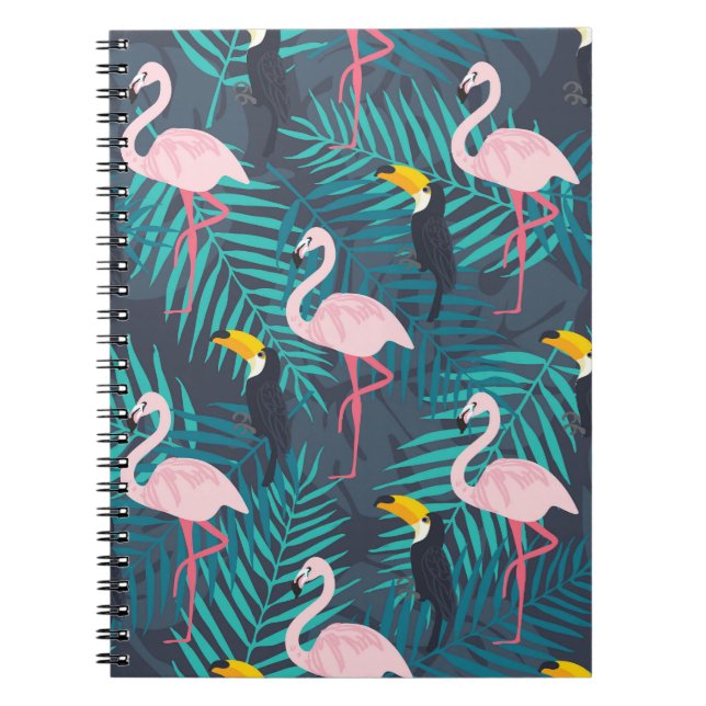 Cuaderno Flamingo, toucano: patrón de hojas tropicales (Frente)