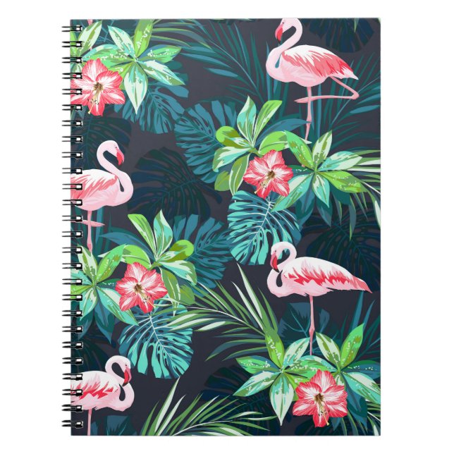Cuaderno Flamingo tropical: Patrón de flores de verano (Frente)