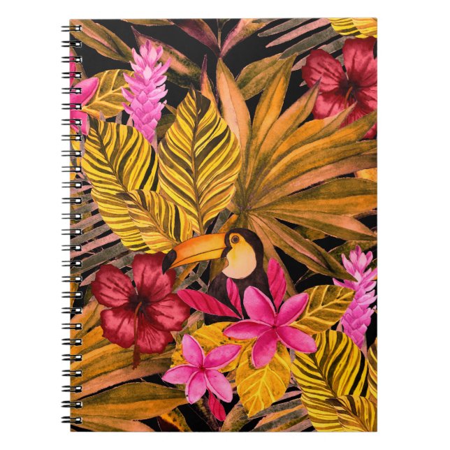 Cuaderno Flamingo tropical: Patrón de verano de Hibiscus (Frente)