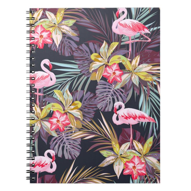 Cuaderno Flamingo Tropical: Patrón veraniego sin foco (Frente)