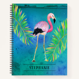 Cuaderno Flamingo y hojas de palmera Aqua Green