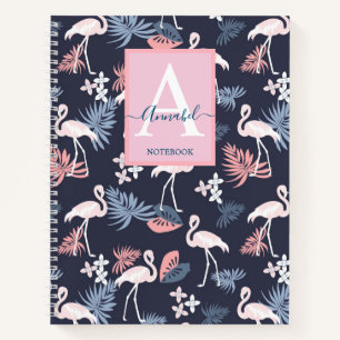 Cuaderno Flamingoes hojas tropicales con estampado Monogram