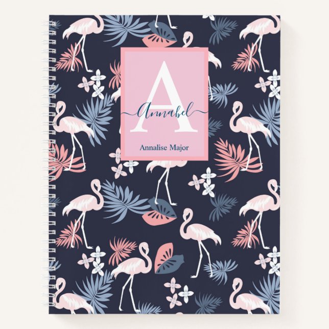 Cuaderno Flamingoes hojas tropicales con estampado Monogram (Anverso)