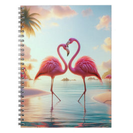 Cuaderno Flamingos enamorados en una playa tropical
